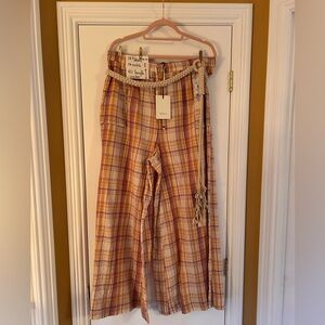 Spell Pink Multi Plaid Wide-Leg Pants XL new with tags